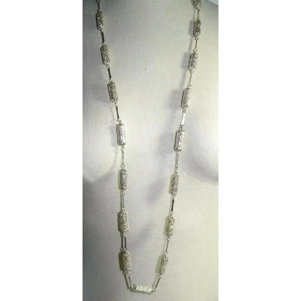 VTG .925 Sterling Silver Filigree Openwork Necklace Bracelet Set 65 grams